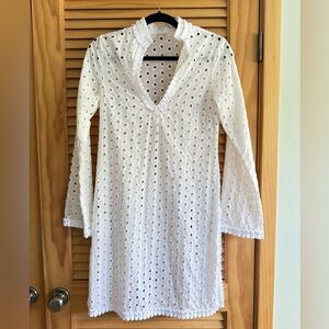 Eyelet beach cover up with ruffles